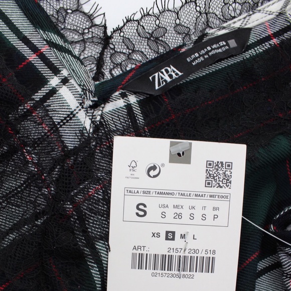 Zara NWT Plaid Lace Camisole Small Green Red Black Tank - Picture 13 of 13